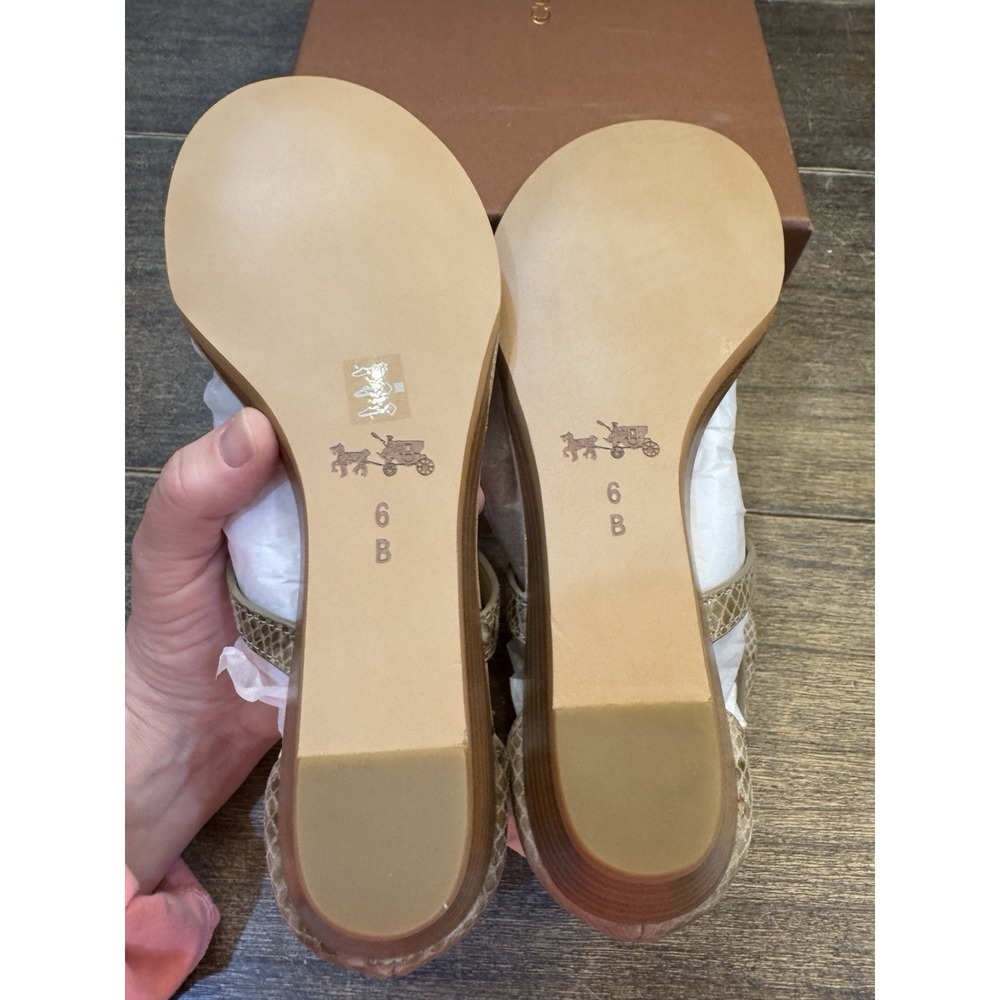COACH Ingrid Natural Snake Print Leather Thong Wedge Sandals Women's Size 6 - Picture 11 of 14